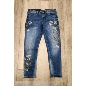 Democracy Womens Size 6 Ankle Skimmer Jeans Embroidered Mid Rise Denim Slim Fit.